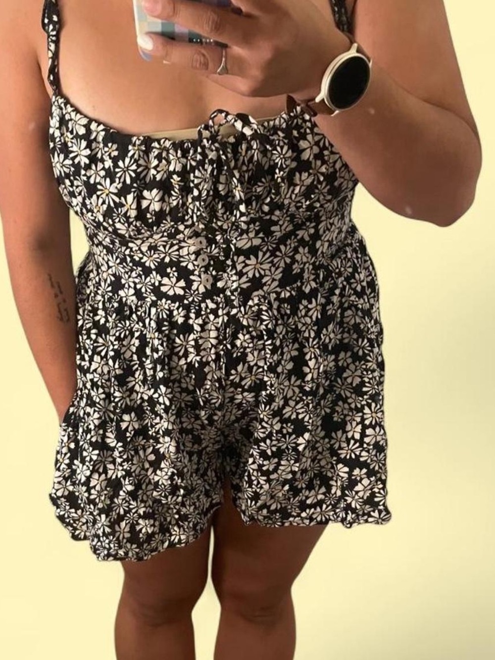 Urban Outfitters Black and White Floral Daisy Romper